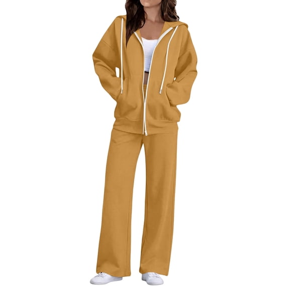 Lmueinov Womens Plus Size 2 Piece Tracksuit Set Zip Up Hooded Sweatshirt and Elastic Waist Wide Leg Pants Outfit with Pockets Fall Winter Loungewear
