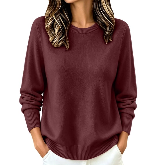 Lmueinov Womens Plus Size Sweaters Casual Crew Neck Long Sleeve Knit Tops for Women Solid Color Warm Sweaters Fall Winter Outfits S-3XL