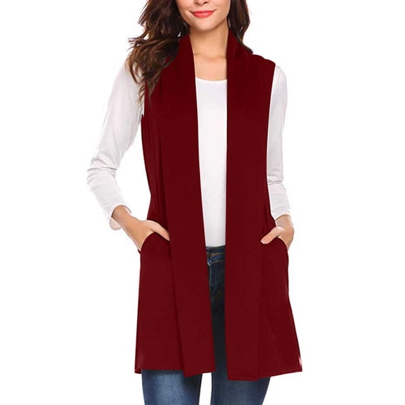 Lmueinov Womens Sleeveless Cardigan Sweaters Open Front Loose Fit Lightweight Solid Color Side Slit Layering Vest with Pockets