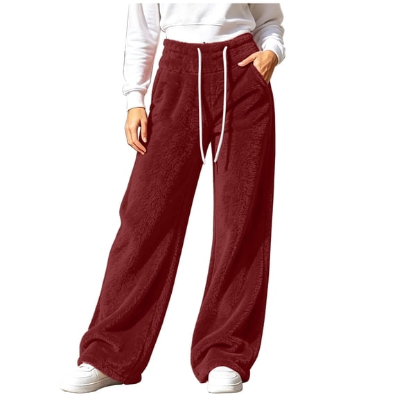 Lmueinov Womens Sweatpants Drawstring Elastic High Waist Double Sided Fleece Pants Wide Leg Sweatpants with Pockets for Jogger Coffee