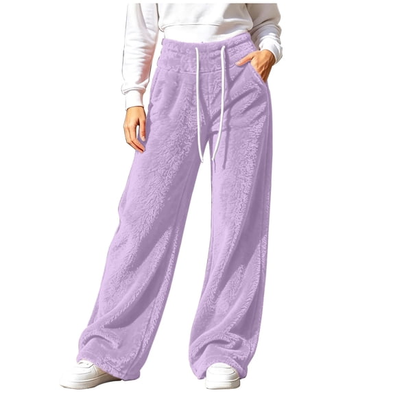 Lmueinov Womens Sweatpants Drawstring Elastic High Waist Double Sided Fleece Pants Wide Leg Sweatpants with Pockets for Jogger Coffee
