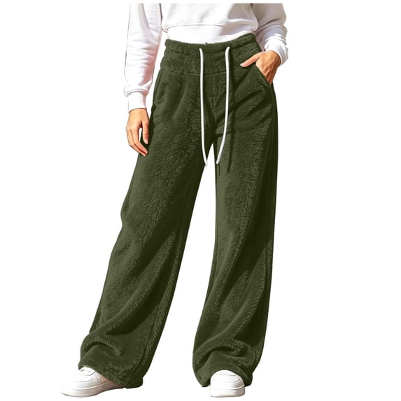 Lmueinov Womens Sweatpants Drawstring Elastic High Waist Double Sided Fleece Pants Wide Leg Sweatpants with Pockets for Jogger Coffee