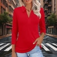 thumbnail image 1 of Lmueinov Womens Tops 3/4 Length Sleeve Shirts with Collar V Neck Business Casual Work Tunic Blouses Basic Tees 2025 Fall Outfits, 1 of 7