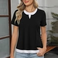 thumbnail image 1 of Lmueinov Womens Tops with Crew Neck Fake Two Piece Short Sleeve Crew Neck Casual Layered Look Blouse Soft Stretchy Fabric for Everyday Outfits and Casual Occasions, 1 of 5