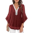 thumbnail image 1 of Lmueinov Womens Tops Dressy Casual Ruffle 3/4 Sleeve Sparkly Tops Sequin V Neck Chiffon Flowy Blouses Shirts, 1 of 9