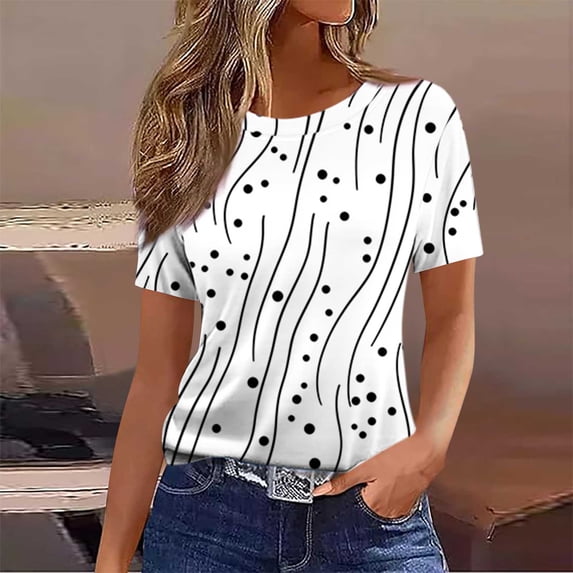 Lmueinov Womens Tops with Fashionable Abstract Patterned Short Sleeve Crew Neck Casual T-Shirt 2026 Loose Fit Trendy Shirts in Soft Stretchy Fabric for Daily Wear S-3XL