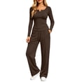 thumbnail image 1 of Lmueinov Womens Two Piece Set Button Crew Neck Sweatshirt Lightweight Drawstring Wide Leg Pants Lounge Set with Pockets Comfy Fall Winter Clothes, 1 of 8