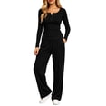 thumbnail image 1 of Lmueinov Womens Two Piece Set Button Crew Neck Sweatshirt Lightweight Drawstring Wide Leg Pants Lounge Set with Pockets Comfy Fall Winter Clothes, 1 of 8
