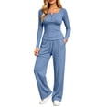 thumbnail image 1 of Lmueinov Womens Two Piece Set Button Crew Neck Sweatshirt Lightweight Drawstring Wide Leg Pants Lounge Set with Pockets Comfy Fall Winter Clothes, 1 of 8