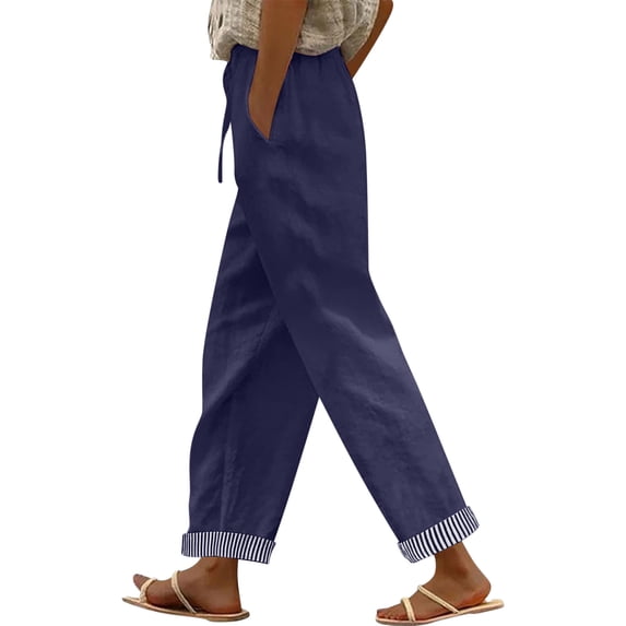 Lmueinov Womens Wide Leg Pants 100% Cotton Drawstring Breathable Summer Casual Pants with Pockets Elastic Waist Solid Color Loose Fit Palazzo Trousers