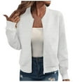 thumbnail image 1 of Lmueinov Womens Zip Up Bomber Jacket Long Sleeve Textured Casual Lightweight Coat Mid Length Business Outerwear with Pockets Fall Winter Clothes, 1 of 6