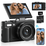 Lmzour 5K 75MP Wifi Digital Camera for Beginners & Teens, Autofocus Vlogging Camera for Youtube Tiktok, 18X Zoom, 3" 180  Flip Screen, 32GB Card & 2 Batteries