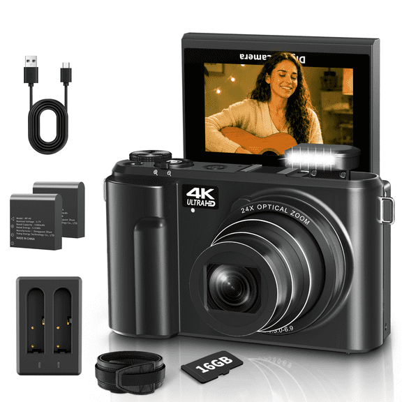 Lmzour 88MP 4K WIFI Digital Camera, 24X Optical Zoom, 180° Flip Screen Vlog Camera, Compact Portable Travel Camera for Beginners and Content Creators