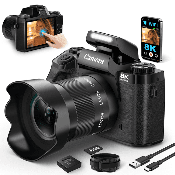 Lmzour 8K 64MP Digital Camera with 4-Inch Touchscreen & Dual Lenses, WiFi Vlogging Camera for YouTube, TikTok and Live Streaming