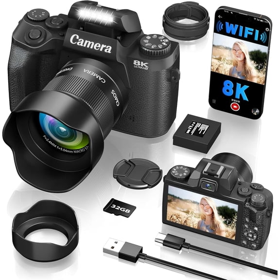Lmzour 8K 64MP Digital Camera with 4-Inch Touchscreen & Dual Lenses, WiFi Vlogging Camera for YouTube, TikTok and Live Streaming