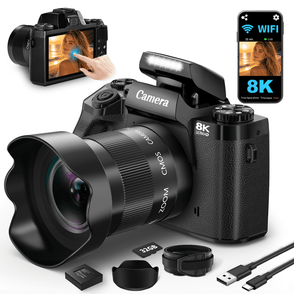 Lmzour 8K 64MP Digital Camera with 4-Inch Touchscreen & Dual Lenses, WiFi Vlogging Camera for YouTube, TikTok and Live Streaming