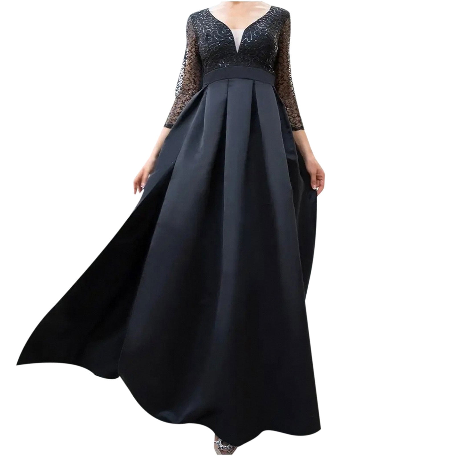 Gorgeous Ball Gown V Neck Split Black Prom Dresses with Pockets