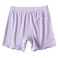 thumbnail image 1 of Lndajk Girls' Ribbed Cotton Shorts High-Waisted Elastic Waist with Bow Detail Mini Length Solid Color Casual Wear Purple 8Years, 1 of 4