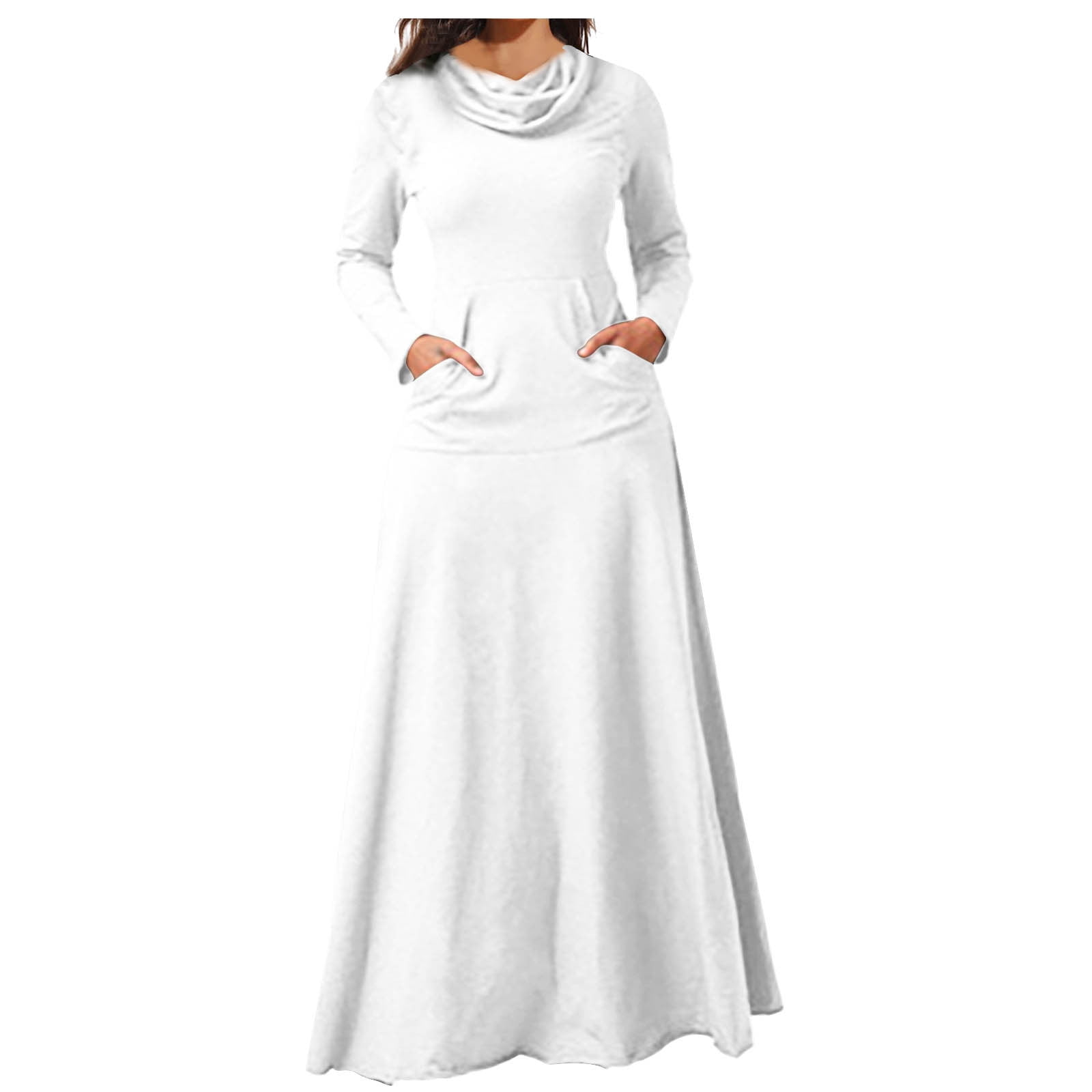 Wanderlux Women's Long Sleeve Maxi V-Neck Smocked Dress - Gray