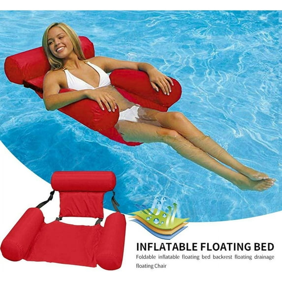 Lngoor Foldable Backrest Inflatable Pool Float Lounge, Red