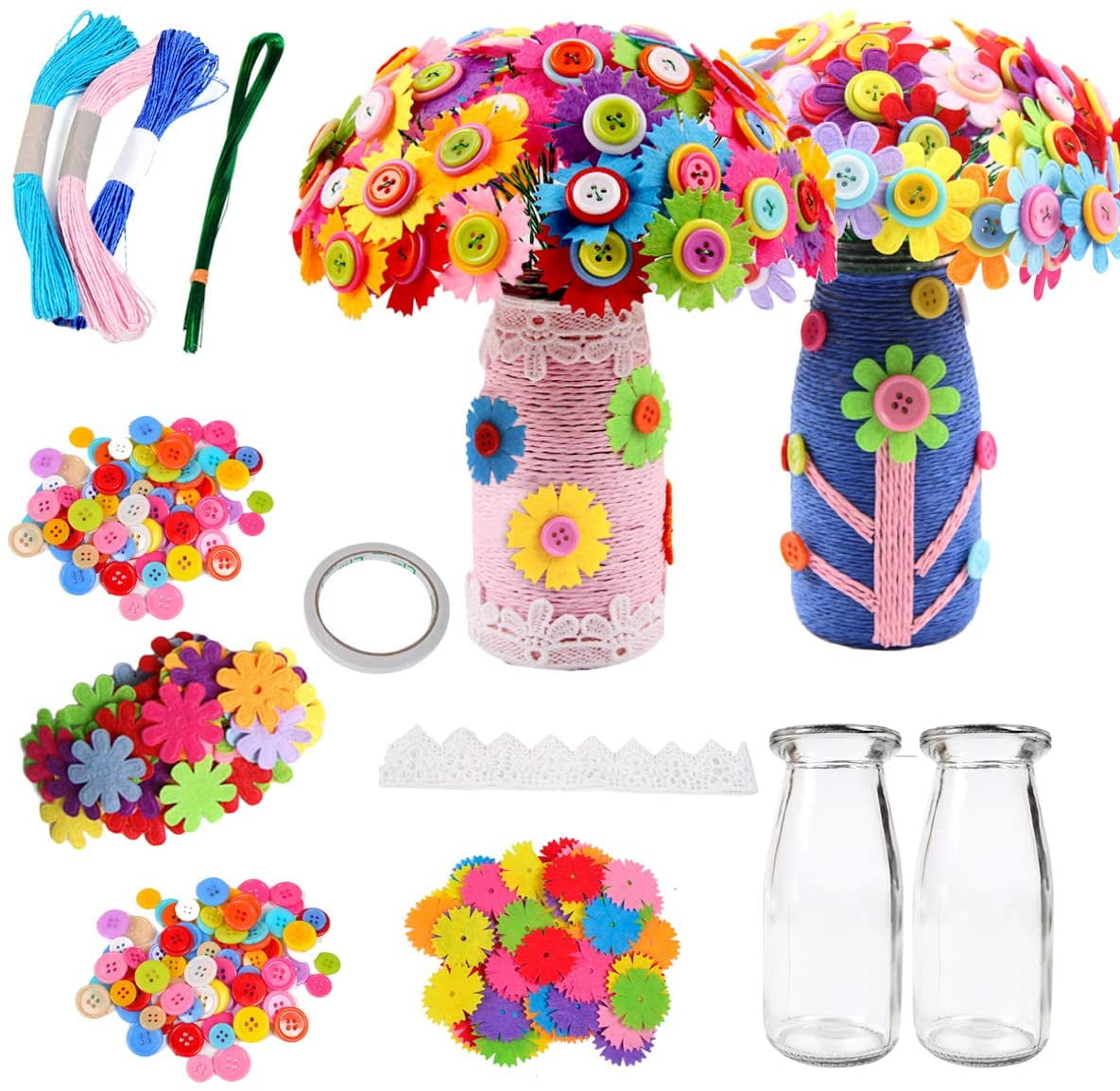 Lnkoo Make Your Own Bouquet with Buttons and Petal Flowers Craft Kit (122 Pieces)