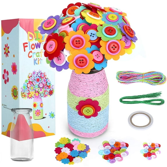 Lnkoo Make Your Own Button Felt Flowers Vase Project Craft Kit (122 Pieces)