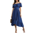 thumbnail image 1 of Lnmiateer Solid Retro Puff Sleeve Fitted Waist Ruffled Hem Midi Dress Ladies Soft Wrinkle Resistant Fabric Autumn Winter Dating City Travel Going Out Outfit, 1 of 6