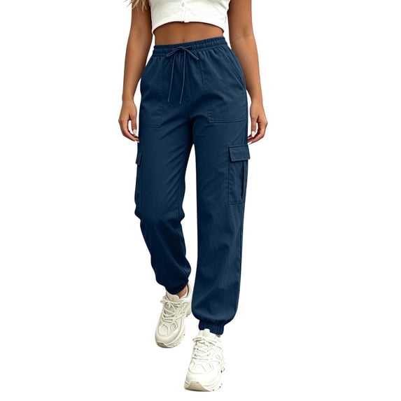 Lnmiateer Travel Pants for Women Ruched Drawstring Elastic Waist Pockets Outdoor Walking Vacation Autumn Winter