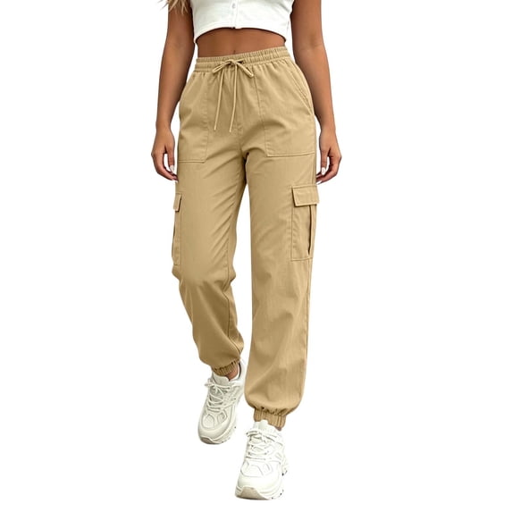 Lnmiateer Travel Pants for Women Ruched Drawstring Elastic Waist Pockets Outdoor Walking Vacation Autumn Winter