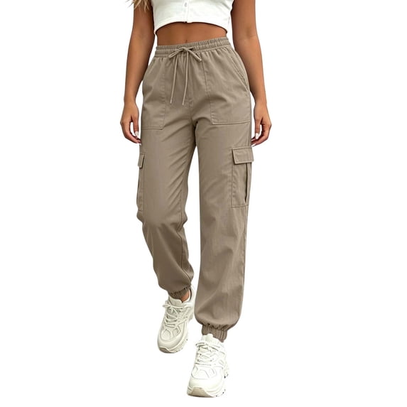 Lnmiateer Travel Straight Leg Pants for Women Ruched Drawstring Elastic Waist Pockets Outdoor Walking Vacation Autumn Winter