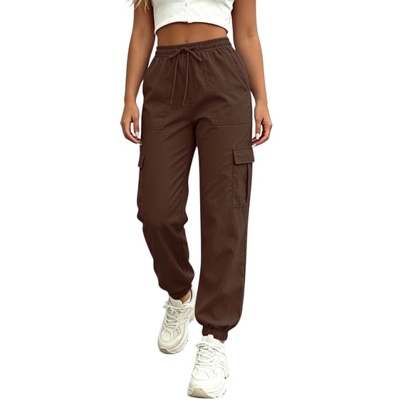 Lnmiateer Travel Straight Leg Pants for Women Ruched Drawstring Elastic Waist Pockets Outdoor Walking Vacation Autumn Winter