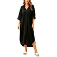 thumbnail image 1 of Lnmiateer Women Blend Collared Shirt Midi Dress Long Sleeve Button‑Front Loose Fit Curved Hem Casual Everyday Outfit, 1 of 6