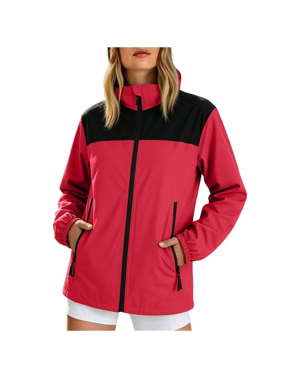 Women Breathable Hooded Softshell Windbreaker Lightweight Waterproof Jacket Casual Outdoor Outerwear with Hand Pockets