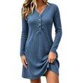 thumbnail image 1 of Lnmiateer Women Henley V Neck Ribbed Long Sleeve Mini Dress Button Up Loose Swing A-Line With Pockets Casual Loungewear Weekend Outfit, 1 of 6