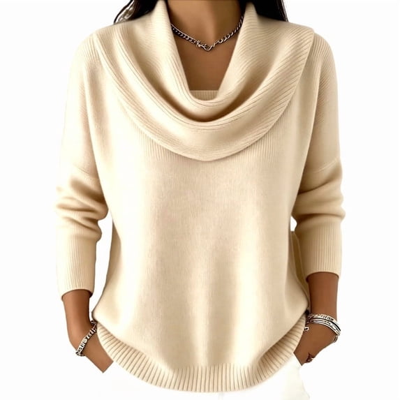 Lnmiateer Women Lightweight Cowl Neck Knit Pullover Sweater 2026 Fall Winter Long Sleeve Loose Basic Casual Design Daily Weekend Going Out Outfit