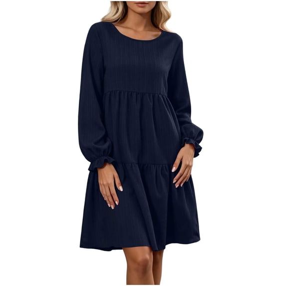Lnmiateer Women Loose Swing Plus Size T‑Shirt Dress Crew Neck Long Sleeve Soft Breathable Fabric Fall Winter Daily Home Work Holiday Outfit