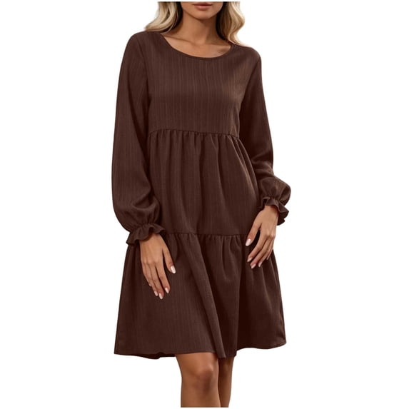 Lnmiateer Women Loose Swing Plus Size T‑Shirt Dress Crew Neck Long Sleeve Soft Breathable Fabric Fall Winter Daily Home Work Holiday Outfit