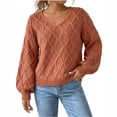 thumbnail image 1 of Lnmiateer Women V Neck Cable Knit Cropped Long Sleeve Sweater Casual Fashion Knitted Pullover Jumper Fall Daily Outdoor Street Wear, 1 of 9