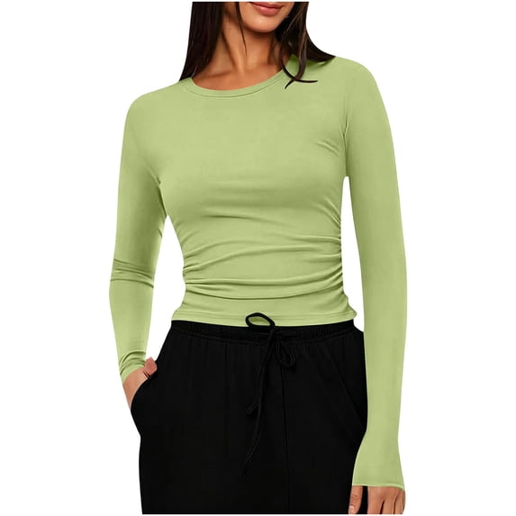 Lnmiateer Women Versatile Slim Fit Crew Neck Long Sleeve Top Soft Stretchy Basic Tee Casual Daily Summer Fall Layering Outfits