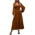 thumbnail image 1 of Lnmiateer Women Wrap V Neck A-Line Maxi Dress Long Puff Lantern Sleeve Ruched Side Flowy Elegant Summer Vacation Dress, 1 of 6