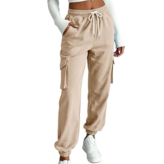 Lnmiateer Womens Soft Lounge Jogger Pants Solid Color Drawstring Elastic Waist Tapered Pockets Home Relaxation Friend Gathering