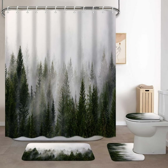 Lnond 4 Piece Blue Grey Bathroom Sets with Shower Curtain and Rugs, Bathroom Shower Curtain Sets with Mats and Accessories, Abstract Bathroom Decor Sets with Large Bath Rugs