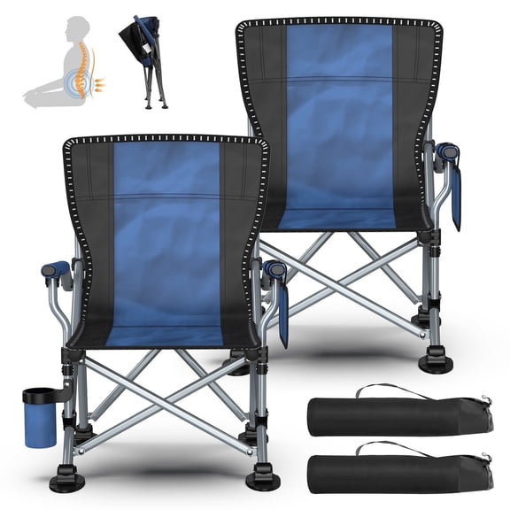 Lnow 2 Pack Folding Camp Chair Portable Outdoor Chair with Cup Holder – Lightweight, for Camping, Tailgating & Sports, Blue