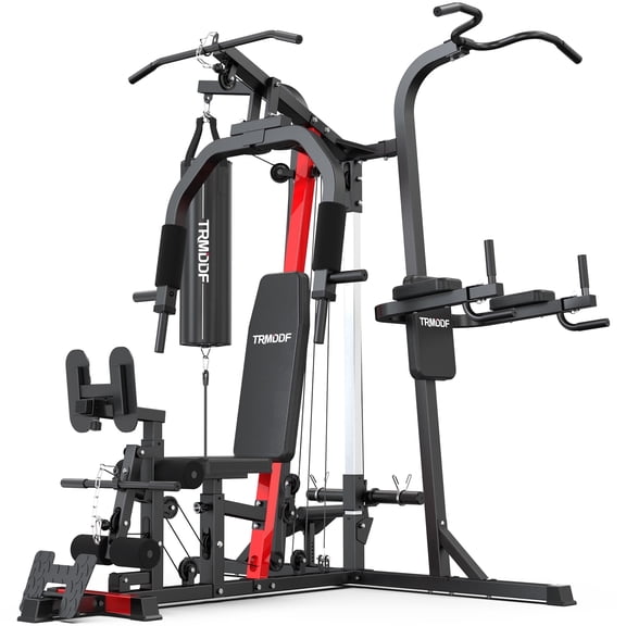 Lnow 7-in-1 Multifunctional Home Smith Machine with Punching Bag Pull-Up Bar, Compact Power Rack Cage for Full Body Strength Training & Cardio