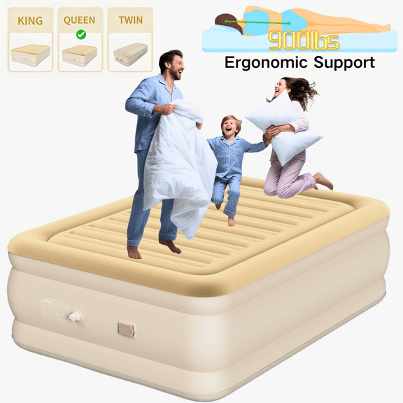 Lnow Queen Air Mattress 18.5-In Inflatable Bed with Built-in Pump Raised Blow Up Mattress for Car, Guest Room, Camping, 900lbs
