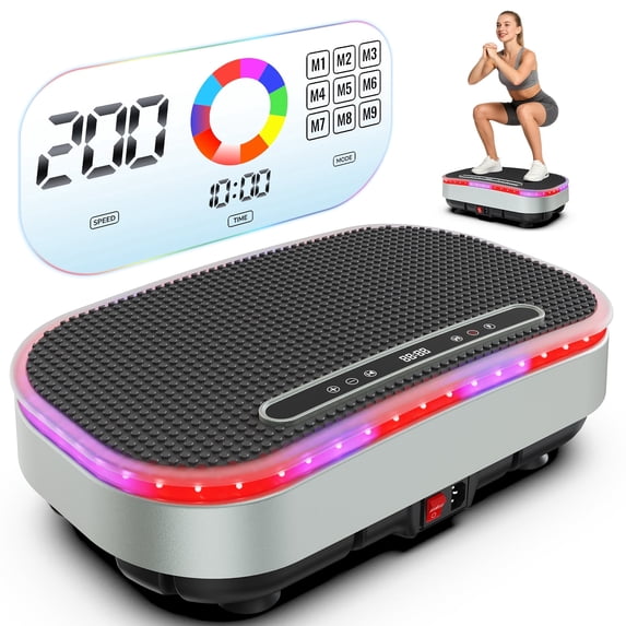 Lnow Vibration Plate Exercise Machine, 14 Color LED Light Vibrating Plate Muscle Toner for Fat Burner, Bluetooth Home Workout Equipment Vibration Plate,350lbs