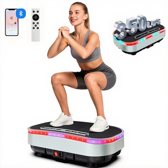 Lnow Vibration Plate Exercise Machine, 14 Color LED Light Vibrating Plate Muscle Toner for Fat Burner, Bluetooth Home Workout Equipment Vibration Plate,350lbs