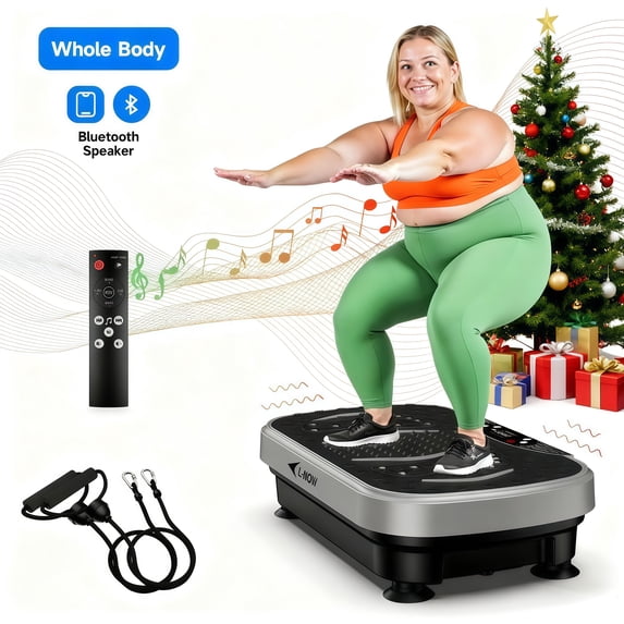 Lnow Vibration Plate Exercise Machine, Full Body Workout Machine for Weight Loss, Vibration Platform w/ 2 Resistance Bands 350lbs, Christmas Gifts