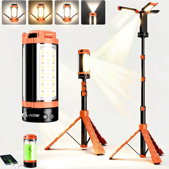 Lnow Adjustable Camping Light Power Bank 22h Rechargeable Lantern with IPX65 Waterproof & 8 Light Modes, Compact Foldable Working Light for Tents, Blackouts, Fishing, Camping