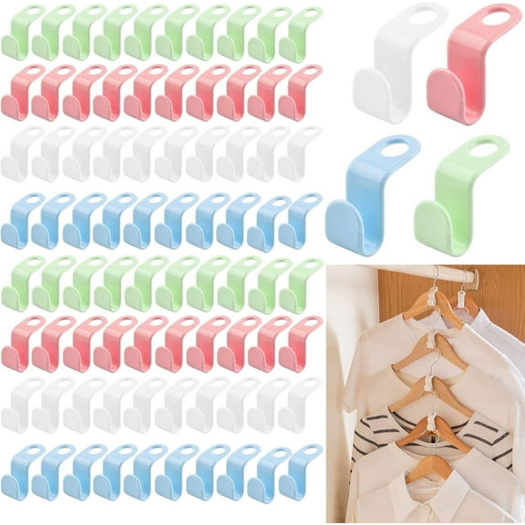 Lnrkai 100 Pcs Hanger Connector Hooks, Clothes Hanger Clips Hangers Space Saving